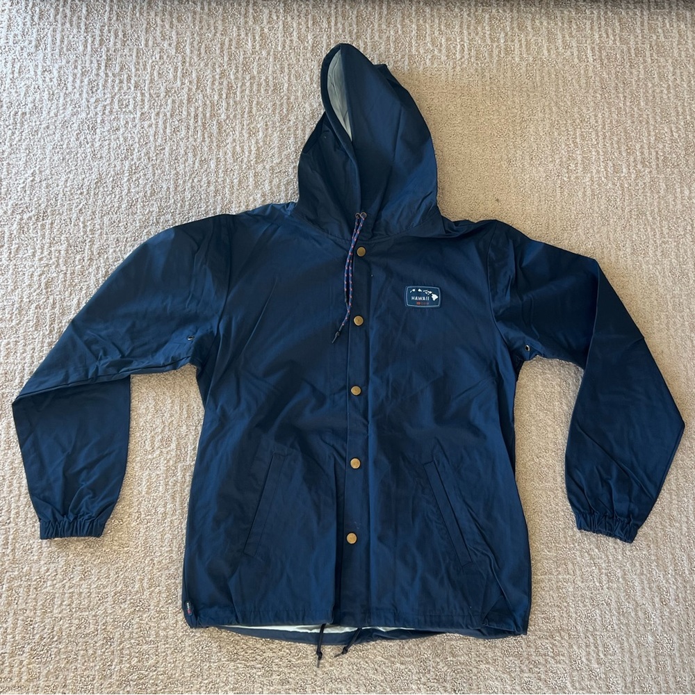 Men’s Navy COVA “Hawaii” Button-up Hooded Rain Jacket - XL